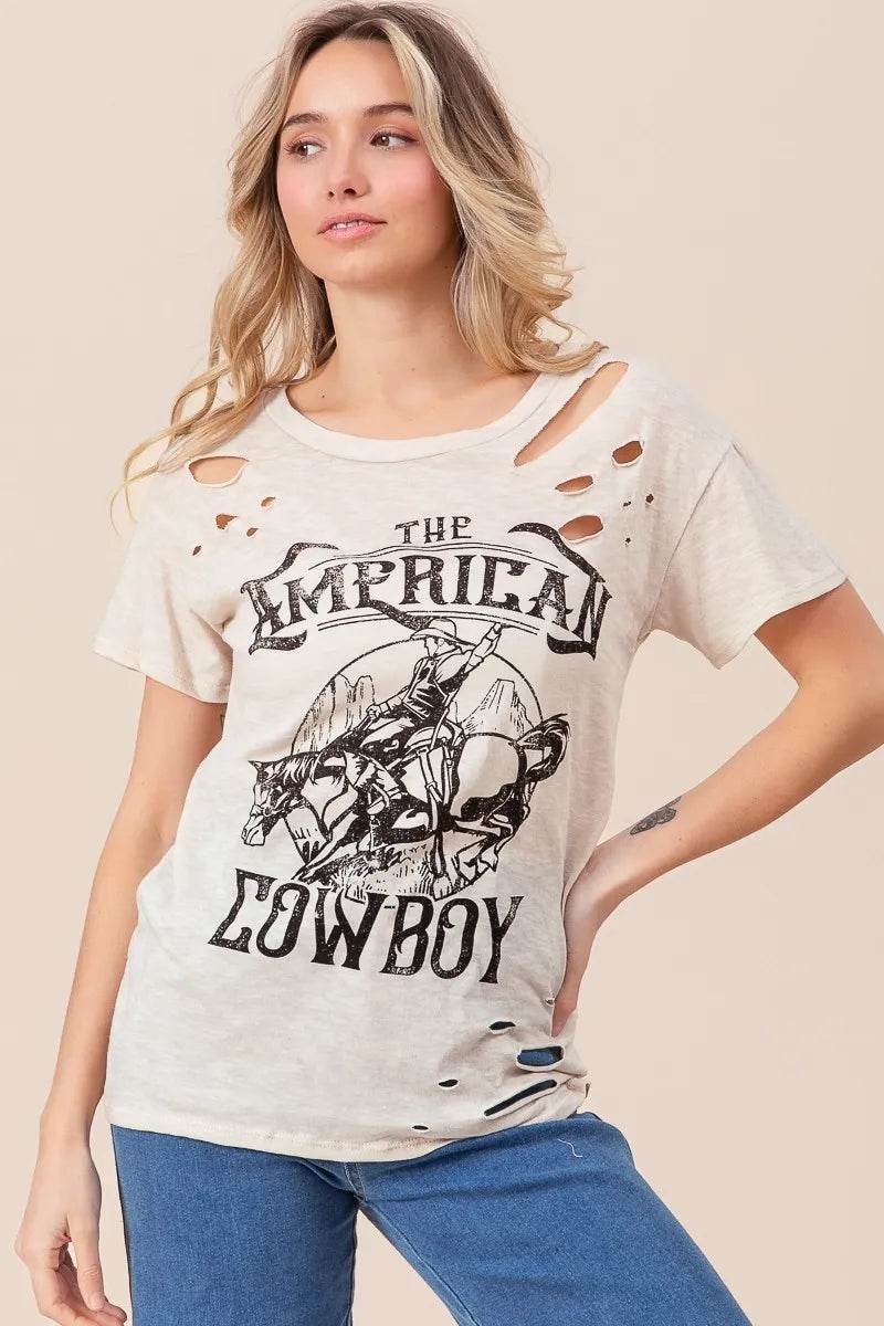 BiBi Cotton Slub Laser Top American Cow Boy Graphic - Shop Style & More | Fresh Looks, Everyday Deals & Free Shipping