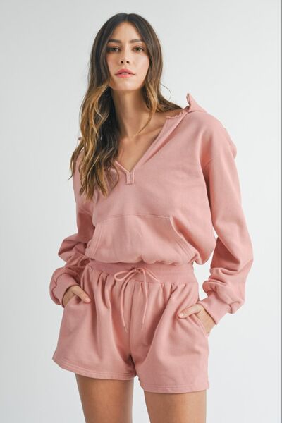 MABLE French Terry Hooded Romper Dusty Mauve Jumpsuits