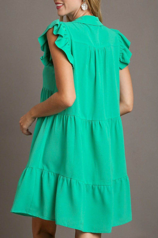 Umgee Full Size Johnny Collar Ruffle Cap Sleeve Tiered Dress Plus Size - Shop Style & More | Fresh Looks, Everyday Deals & Free Shipping