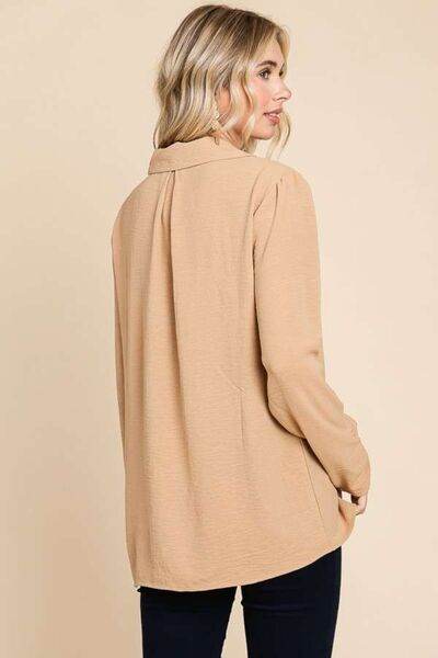 Culture Code Lapel Collar Ruched Blouse with Long Sleeves - Shop Style & More | Fresh Looks, Everyday Deals & Free Shipping