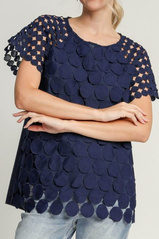 Umgee Full Size Mixed Polka Dot Lace Raglan Sleeve Boxy Cut Top Plus Size - Shop Style & More | Fresh Looks, Everyday Deals & Free Shipping