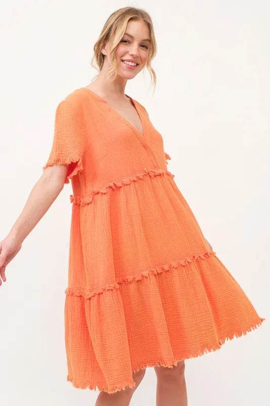 And The Why Washed Frayed Detail Tiered Dress - Shop Style & More | Fresh Looks, Everyday Deals & Free Shipping
