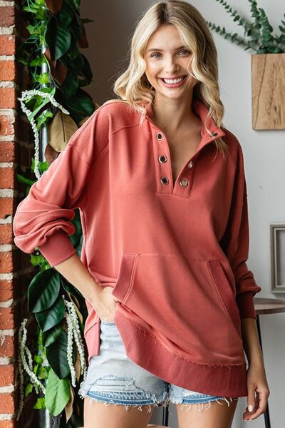 First Love Grommet Split Neck Kangaroo Pocket Sweatshirt Hoodies & Sweaters