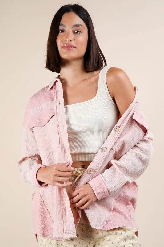 VERY J Mineral Washed Oversized Gauze Shacket - Shop Style & More | Fresh Looks, Everyday Deals & Free Shipping