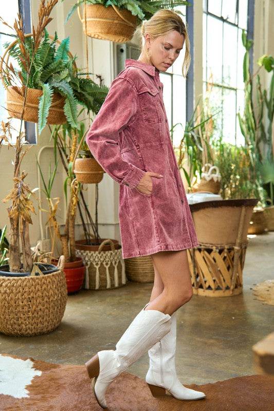WASHED CORDUROY MINI DRESS JJD5006 - Shop Style & More | Fresh Looks, Everyday Deals & Free Shipping