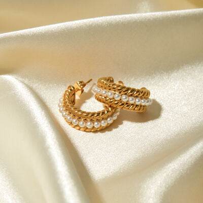 Stainless Steel Pearl C-Hoop Earrings - Shop Style & More | Fresh Looks, Everyday Deals & Free Shipping