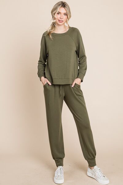 Super Lady Round Neck Raglan Sleeve Top and Pants Lounge Set Lounge Set