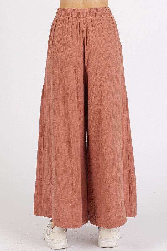 Mittoshop Gauze Elastic Waist Pleated Wide Leg Pants - Shop Style & More | Fresh Looks, Everyday Deals & Free Shipping