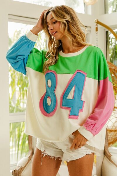 BiBi Color Block Patched Long Sleeve Top Hoodies & Sweaters