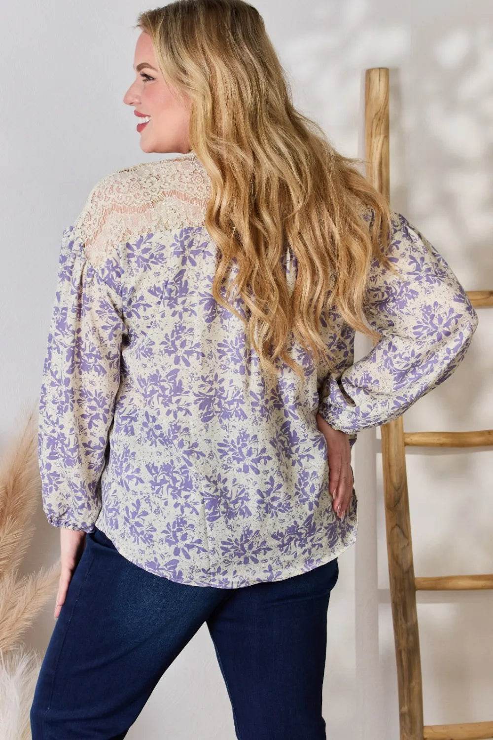 Hailey & Co Full Size Lace Detail Printed Blouse - Shop Style & More | Fresh Looks, Everyday Deals & Free Shipping