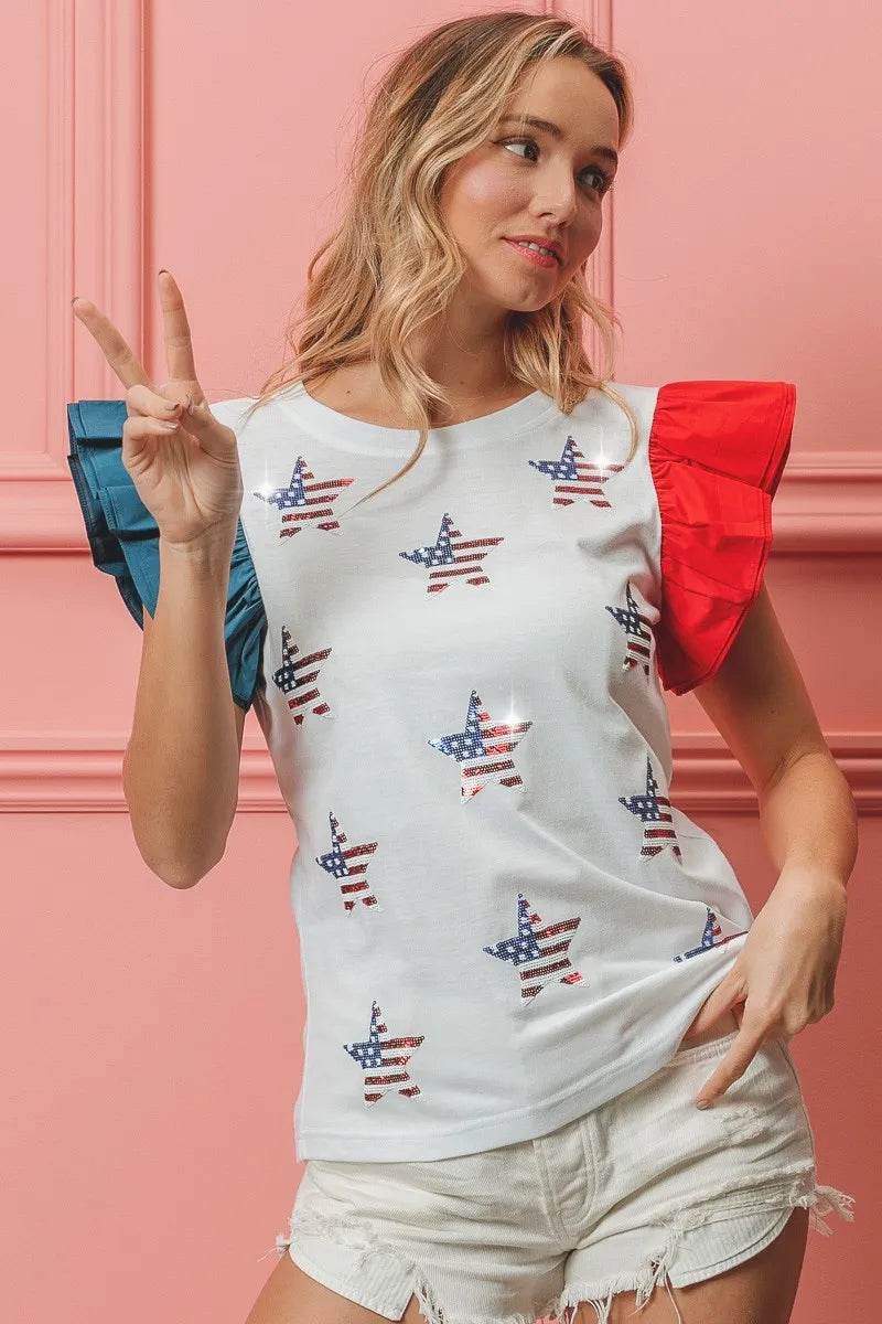 BiBi American Flag Sequin Stars Top - Shop Style & More | Fresh Looks, Everyday Deals & Free Shipping