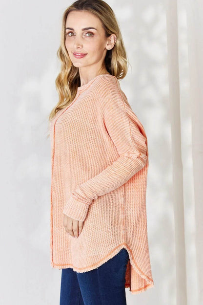 Zenana Oversized Washed Waffle Long Sleeve Top - Shop Style & More | Fresh Looks, Everyday Deals & Free Shipping