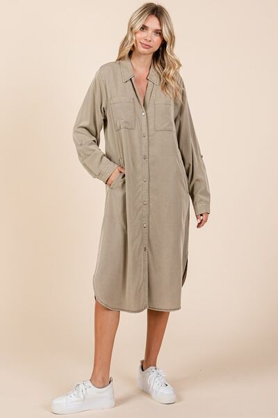 Mittoshop Button Down Long Sleeve Shirt Dress Casual Dresses