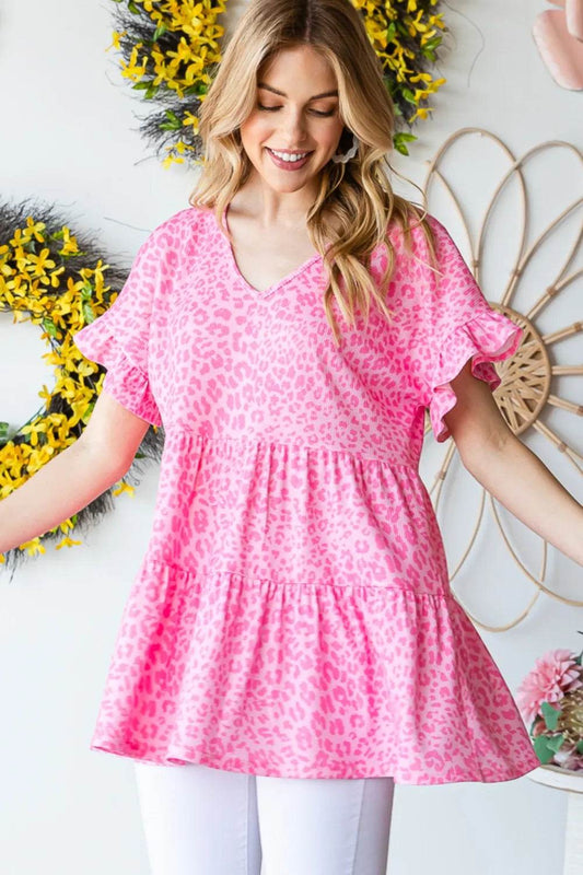 Heimish Full Size Leopard Ruffle Trim Short Sleeve Top - Shop Style & More | Fresh Looks, Everyday Deals & Free Shipping