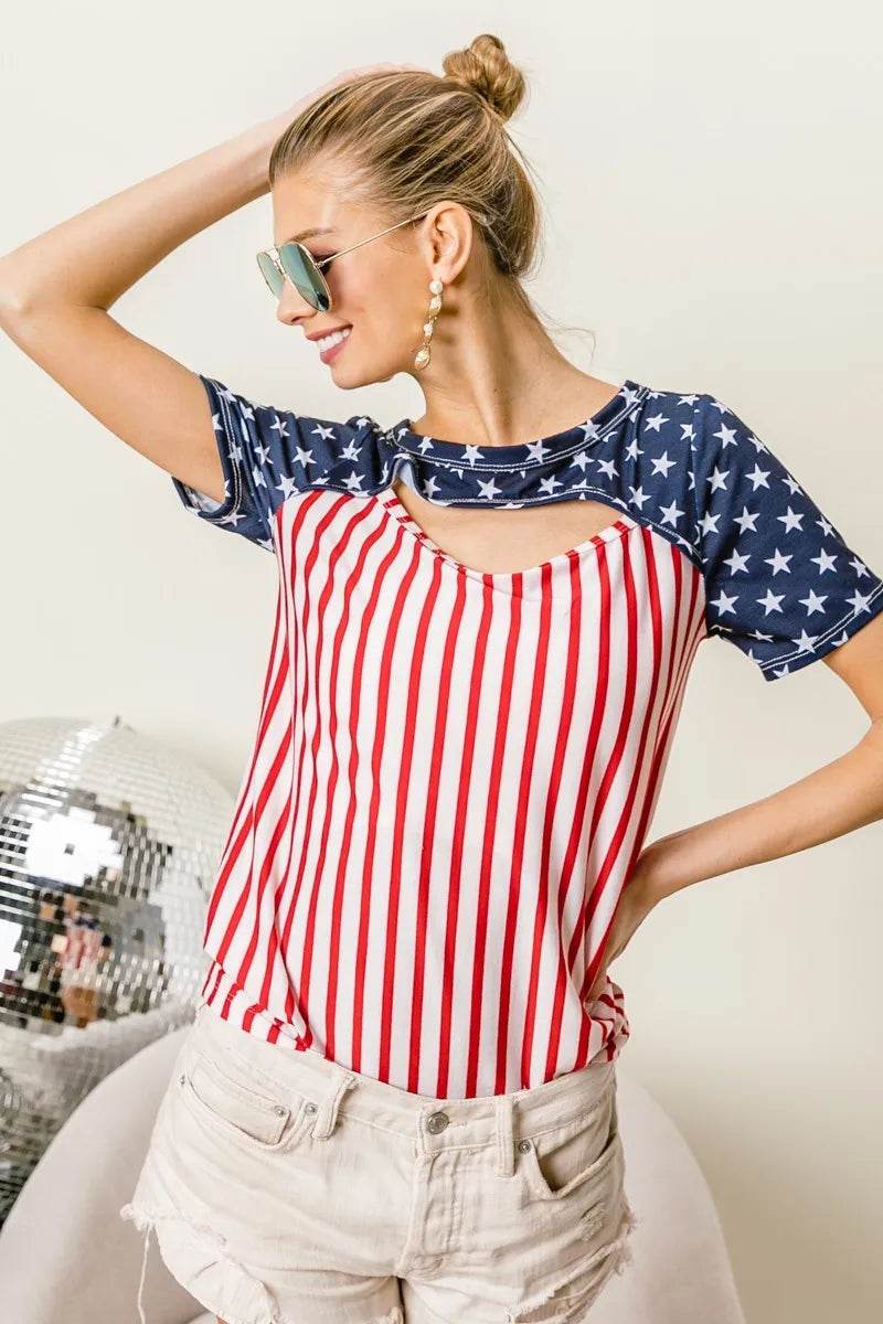 BiBi American Flag Theme Front Cut Out Top - Shop Style & More | Fresh Looks, Everyday Deals & Free Shipping