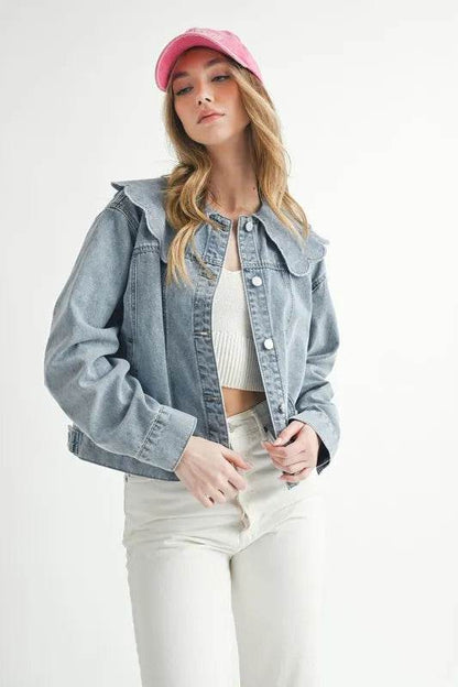 MABLE Scallop Peter Pan Collar Denim Jacket - Shop Style & More | Fresh Looks, Everyday Deals & Free Shipping