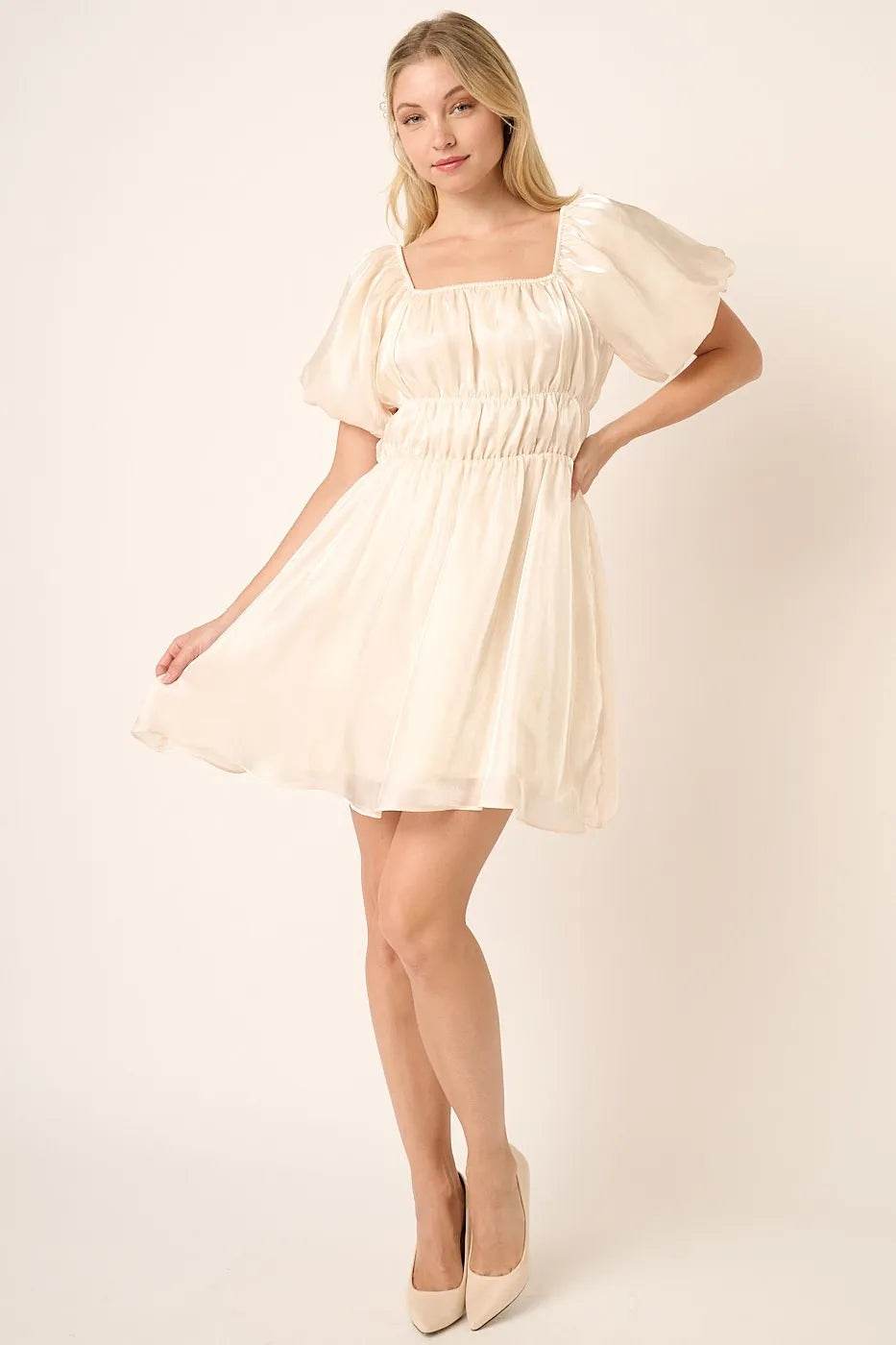 Mittoshop Metallic Organza Fabric Balloon Sleeve Mini Dress - Shop Style & More | Fresh Looks, Everyday Deals & Free Shipping