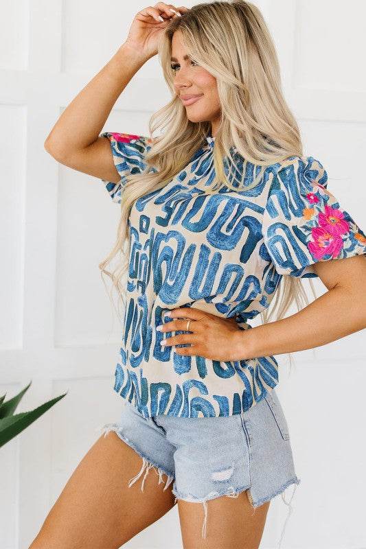 Lara Puff Sleeve Frilled Neck Printed Top - Shop Style & More | Fresh Looks, Everyday Deals & Free Shipping