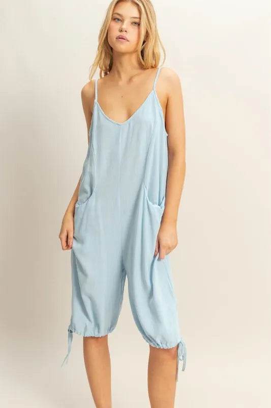 HYFVE V-Neck Pocket Detail Side Tie Hem Romper - Shop Style & More | Fresh Looks, Everyday Deals & Free Shipping