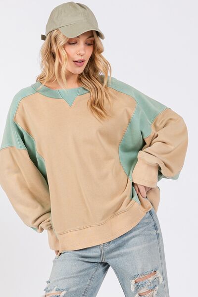 SAGE + FIG Color Block Round Neck Sweatshirt Hoodies & Sweaters