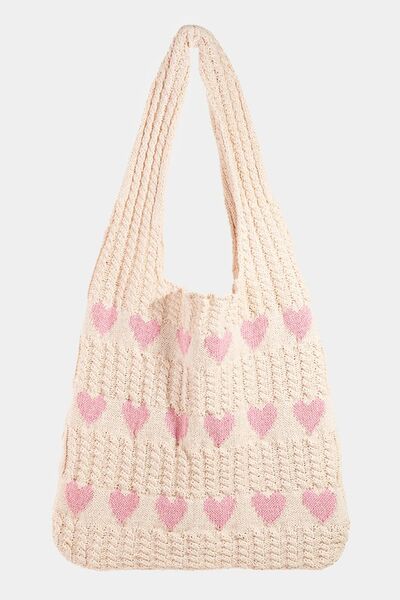 Fame Contrast Heart Crochet Tote Bag Pink One Size Bags