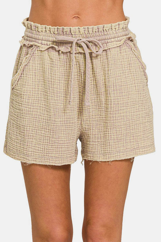 Zenana Washed Frayed Hem Drawstring Shorts - Shop Style & More | Fresh Looks, Everyday Deals & Free Shipping