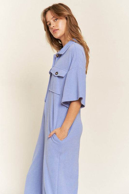 Basic Collar Shirt Wide leg Jumpsuit - Shop Style & More | Fresh Looks, Everyday Deals & Free Shipping