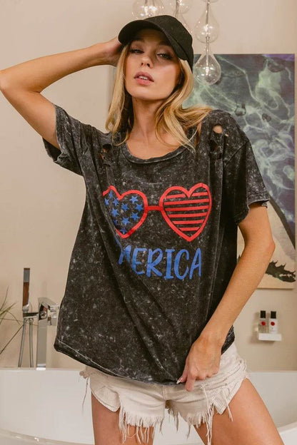 BiBi 4th Of July Theme Mineral Washed Laser Cut Top - Shop Style & More | Fresh Looks, Everyday Deals & Free Shipping