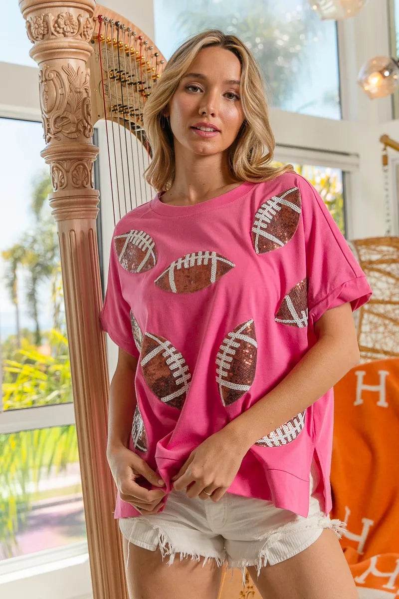 BiBi Game Day Sequins Patched Half Sleeves Top - Shop Style & More | Fresh Looks, Everyday Deals & Free Shipping