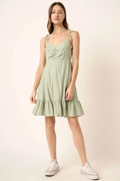 Mittoshop Ruched Detail Spaghetti Tie Mini Dress - Shop Style & More | Fresh Looks, Everyday Deals & Free Shipping