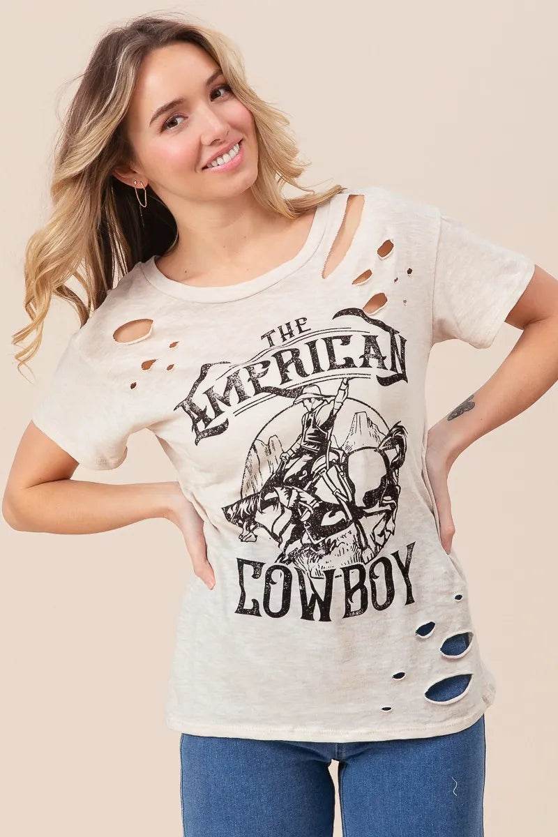BiBi Cotton Slub Laser Top American Cow Boy Graphic - Shop Style & More | Fresh Looks, Everyday Deals & Free Shipping
