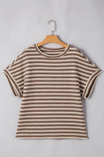 Abby Stripe Textured Side Slits Top - Shop Style & More | Fresh Looks, Everyday Deals & Free Shipping