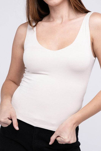 Premium Rayon Double Layered V-Neck Tank Top - Shop Style & More | Fresh Looks, Everyday Deals & Free Shipping