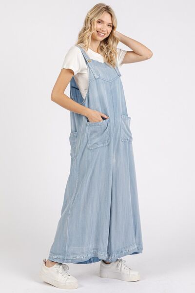 Mittoshop Wide Strap Wide Leg Overalls with Pockets Jumpsuits