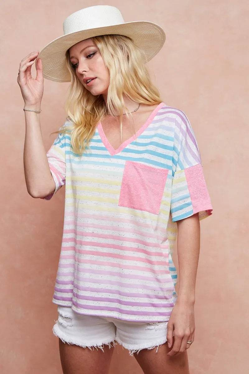 BiBi Rainbow Stripe Printed Triblend Knit Top - Shop Style & More | Fresh Looks, Everyday Deals & Free Shipping