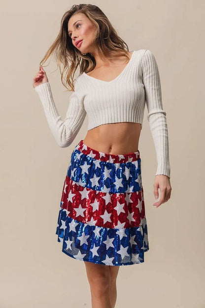 BiBi American Flag Theme Star Sequin Tiered Skirt - Shop Style & More | Fresh Looks, Everyday Deals & Free Shipping