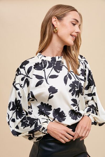 Annie Wear Frill Printed Balloon Sleeve Blouse Blouses