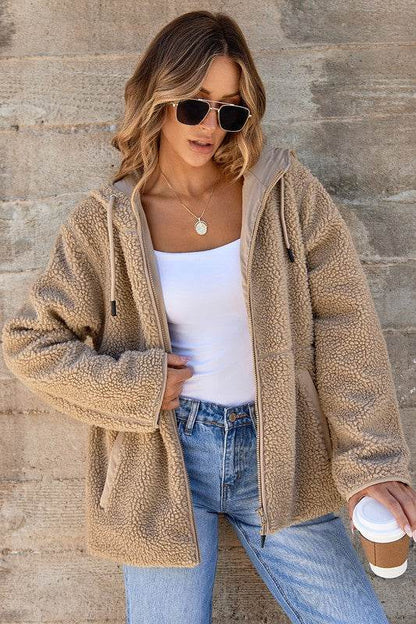 Women Fleece Zip Up Hooded Pocketed Jacket - Shop Style & More | Fresh Looks, Everyday Deals & Free Shipping