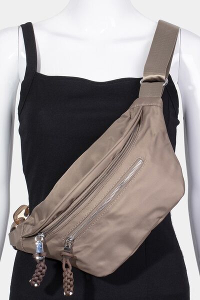 Fame Nylon Crossbody Bag with Adjustable Strap Khaki One Size Bags