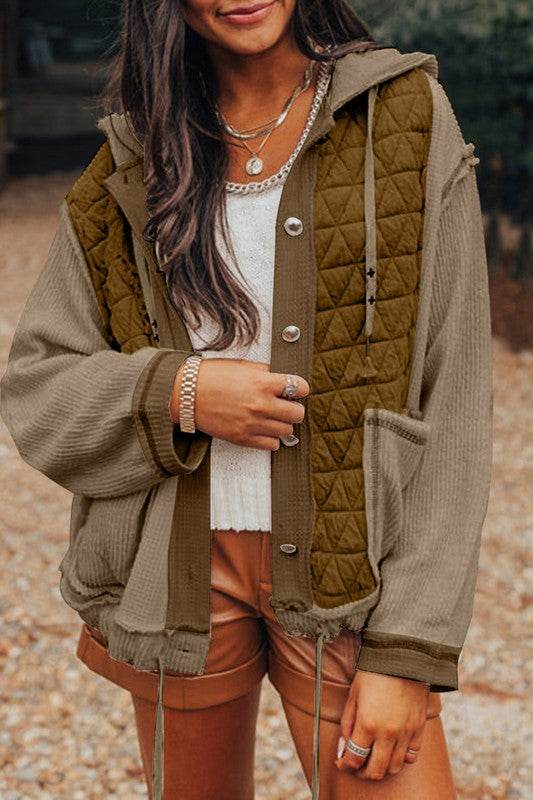 Women Textured Patchwork Loose Fit Hooded Jacket - Shop Style & More | Fresh Looks, Everyday Deals & Free Shipping