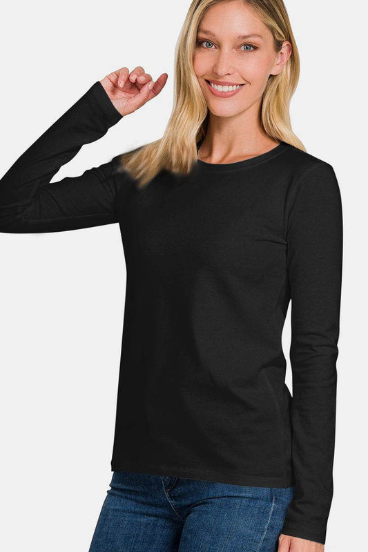Zenana Full Size Solid Color Round Neck Long Sleeve T-Shirt - Shop Style & More | Fresh Looks, Everyday Deals & Free Shipping