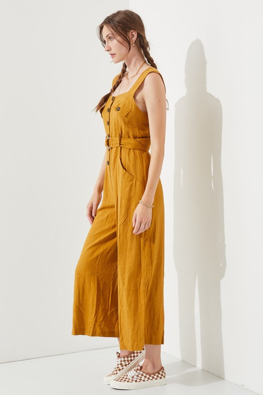 PLUS SLEEVELESS SQUARE NECK BUTTON ANKLE JUMPSUIT Women - Jumpsuits