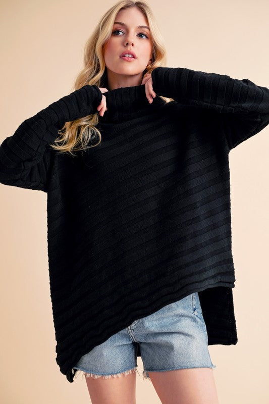 Aemi + Co Asymmetrical Side Slit Turtleneck Sweater Hoodies & Sweaters