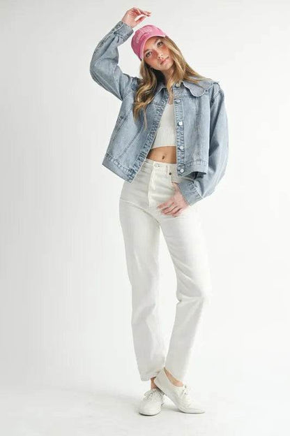 MABLE Scallop Peter Pan Collar Denim Jacket - Shop Style & More | Fresh Looks, Everyday Deals & Free Shipping