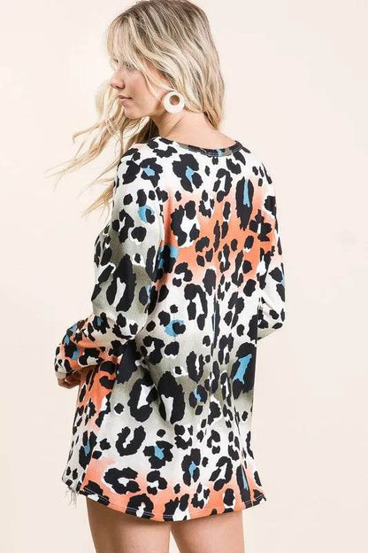 BiBi Gradation Leopard Print Soft Knit Deep U Neck Top - Shop Style & More | Fresh Looks, Everyday Deals & Free Shipping