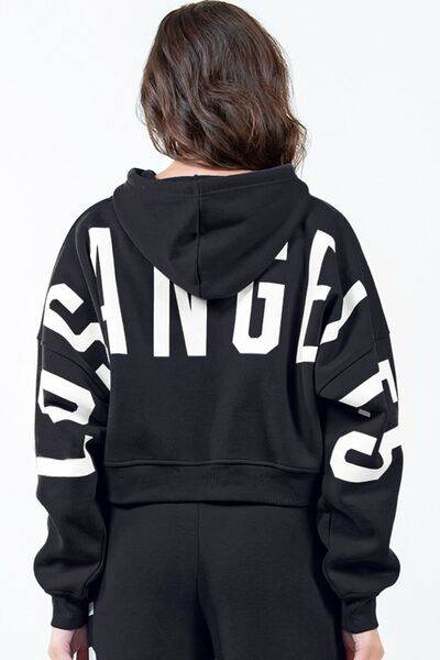 American Bazi Letter Graphic Long Sleeve Drawstring Cropped Hoodie - Shop Style & More | Fresh Looks, Everyday Deals & Free Shipping