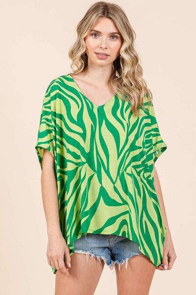 Mittoshop Zebra Print V-Neck Short Sleeve Oversized Top Blouses