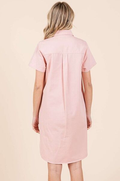 Mittoshop Button Detail Collared Neck Short Sleeve Shirt Dress Casual Dresses