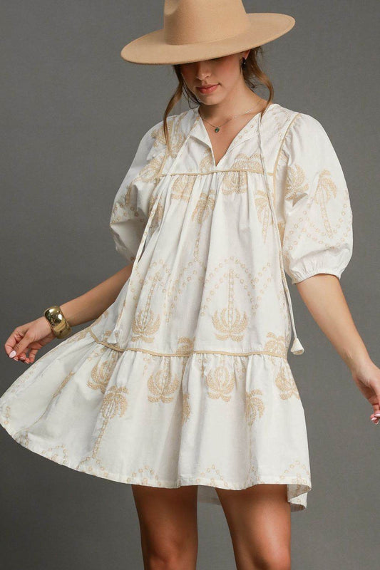 Umgee Full Size Embroidered Puff Sleeve Babydoll Dress Plus Size - Shop Style & More | Fresh Looks, Everyday Deals & Free Shipping