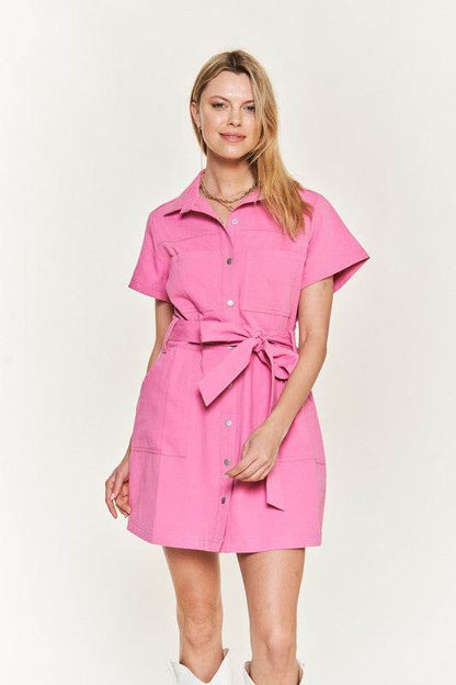 Belted cotton short dress JBJ1023 - Shop Style & More | Fresh Looks, Everyday Deals & Free Shipping